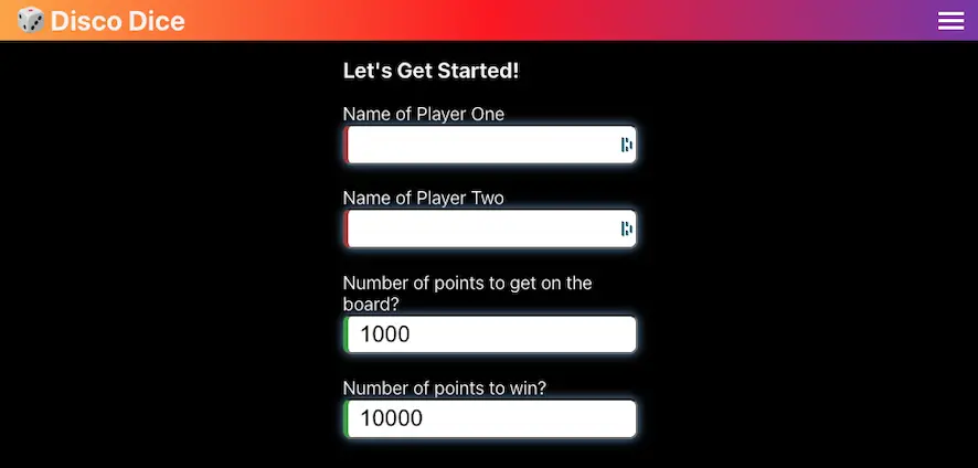 Screenshot of the Disco Dice App Screenshot of Disco Dice App